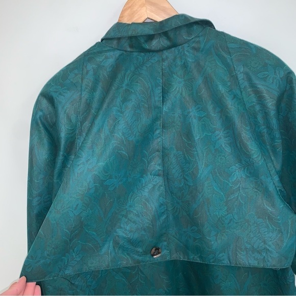 London Fog Vintage Trench Coat Size 6 US Insulated Jacket Emerald Green Floral - Picture 8 of 13